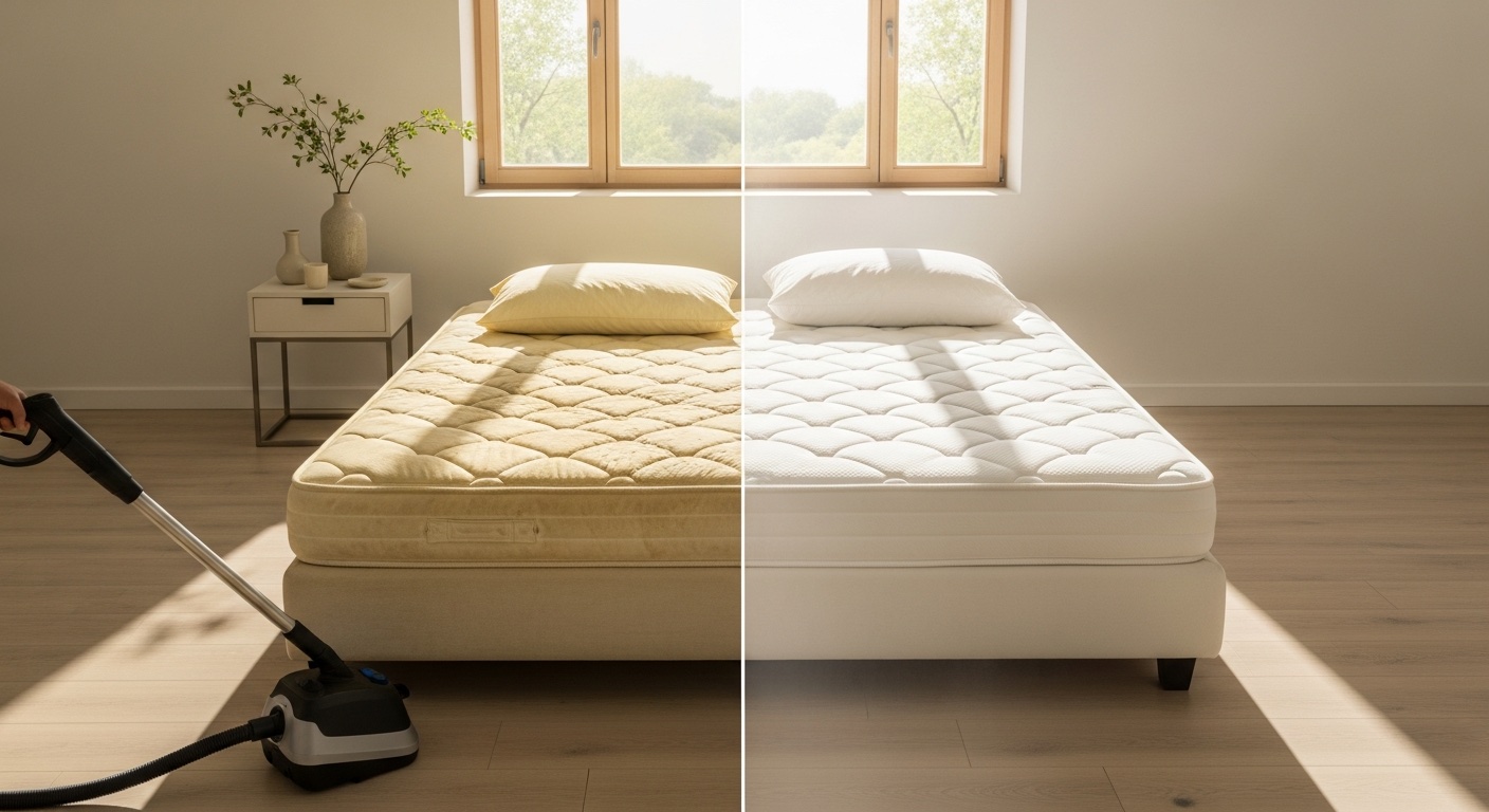 Vorher-Nachher Vergleich: Matratzenreinigung mit Fleckenentfernung in Jülich